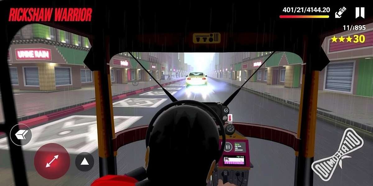 Monsoon Challenges in Rickshaw Warrior Rickshaw Warrior gameplay showing an auto rickshaw navigating through heavy rain with wiper animations and reduced visibility